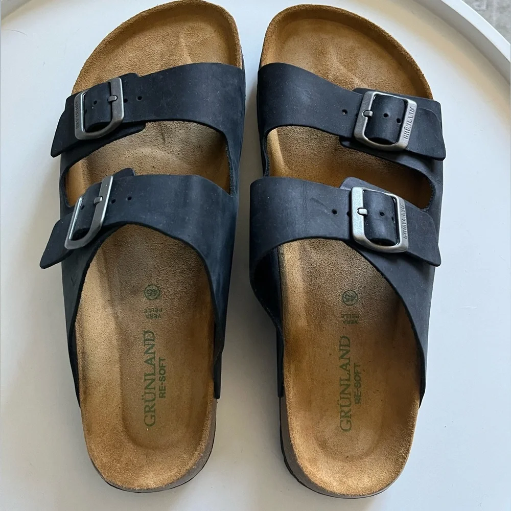 GRUNLAND Black Leather Sandals EU Size 45